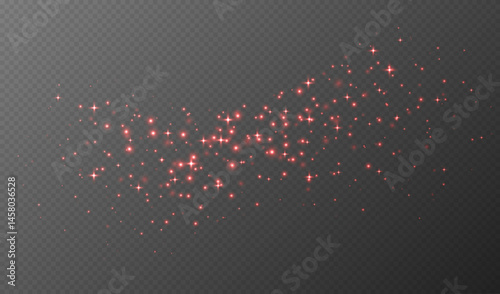 Obraz na płótnie Red sparkling stars, shiny particles light effect, transparent flying stardust texture, abstract twinkle Christmas decoration. Vector illustration. w salonie