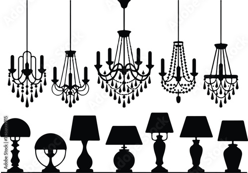 Modern and Classic Pendant Light Silhouettes Vector Collection