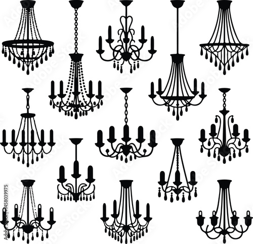 Diverse Chandelier Silhouettes Elegant Lighting Vector Set