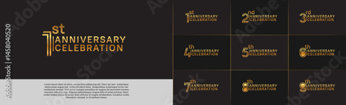Anniversary logo type set with double line number. gold color for celebration event