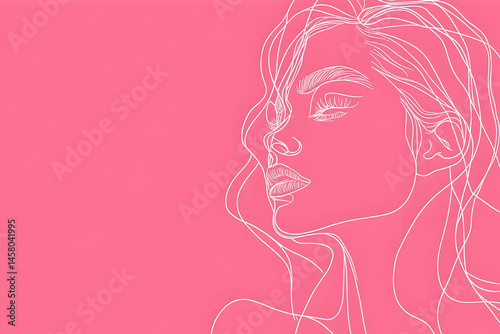 A pink background with a white outline of a woman's face in profile.