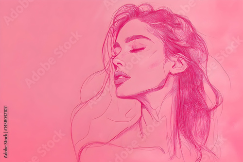 Wallpaper Mural Pink sketch of a woman with closed eyes and flowing hair. Torontodigital.ca