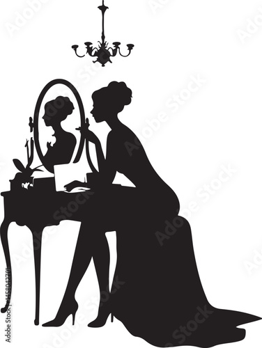 Elegant Woman Applying Makeup Silhouette at Vanity Mirror