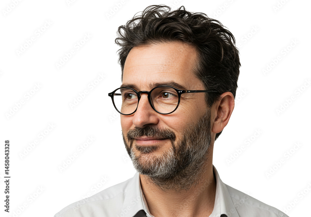 Cheerful Man with Glasses Portrait Smiling Casual Attire Intellectual Expression Cheerful Man with Glasses Portrait Smiling Casual Attire Intellectual Expression