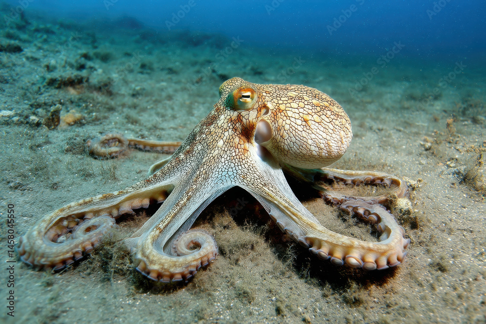 Naklejka premium Octopus Mimicking Sea Floor Texture to Avoid Detection