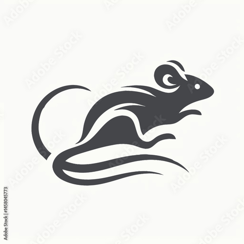 Silhouette of a mouse peeking from a hole, bold and simple logo concept, black vector