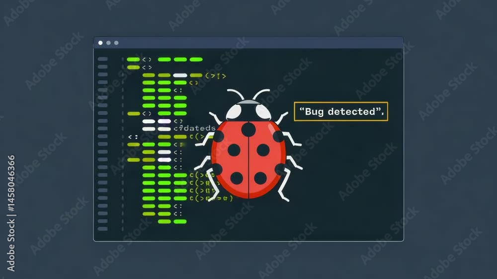Computer engineering bug detected in software programming code debugging technology concept error fix system analysis development