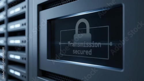 Transmission secured message computer engineering server screen ensures data protection and network security technology with secure data transmission