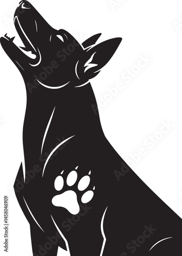 Black vector art shows a black cat silhouette and a black silhouette of a deer, stylized as simple animal drawings