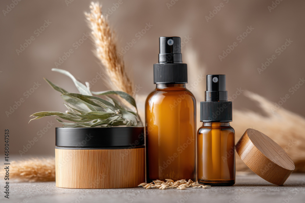 Fototapeta premium Containers with natural cosmetics in a stylish concept
