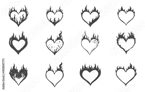 Flaming heart svg, Flaming heart silhouette, Flaming heart outline, Flame heart vector, Heart burning svg, Burning heart silhouette, Heart fire svg, Heart fire silhouette.