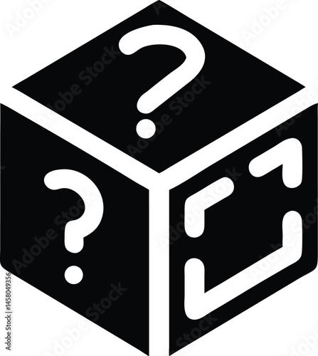 Cube with question mark vector Icon, risk, mystery product, decision-making, strategy, and market potential.