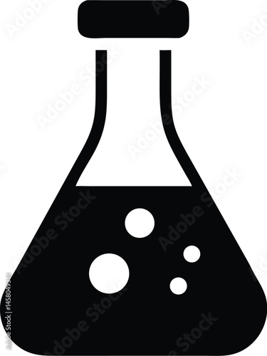 Chemical and biotech business concept – laboratory flask Vector icon symbolizing scientific research, innovation, product development, and pharmaceutical industries.