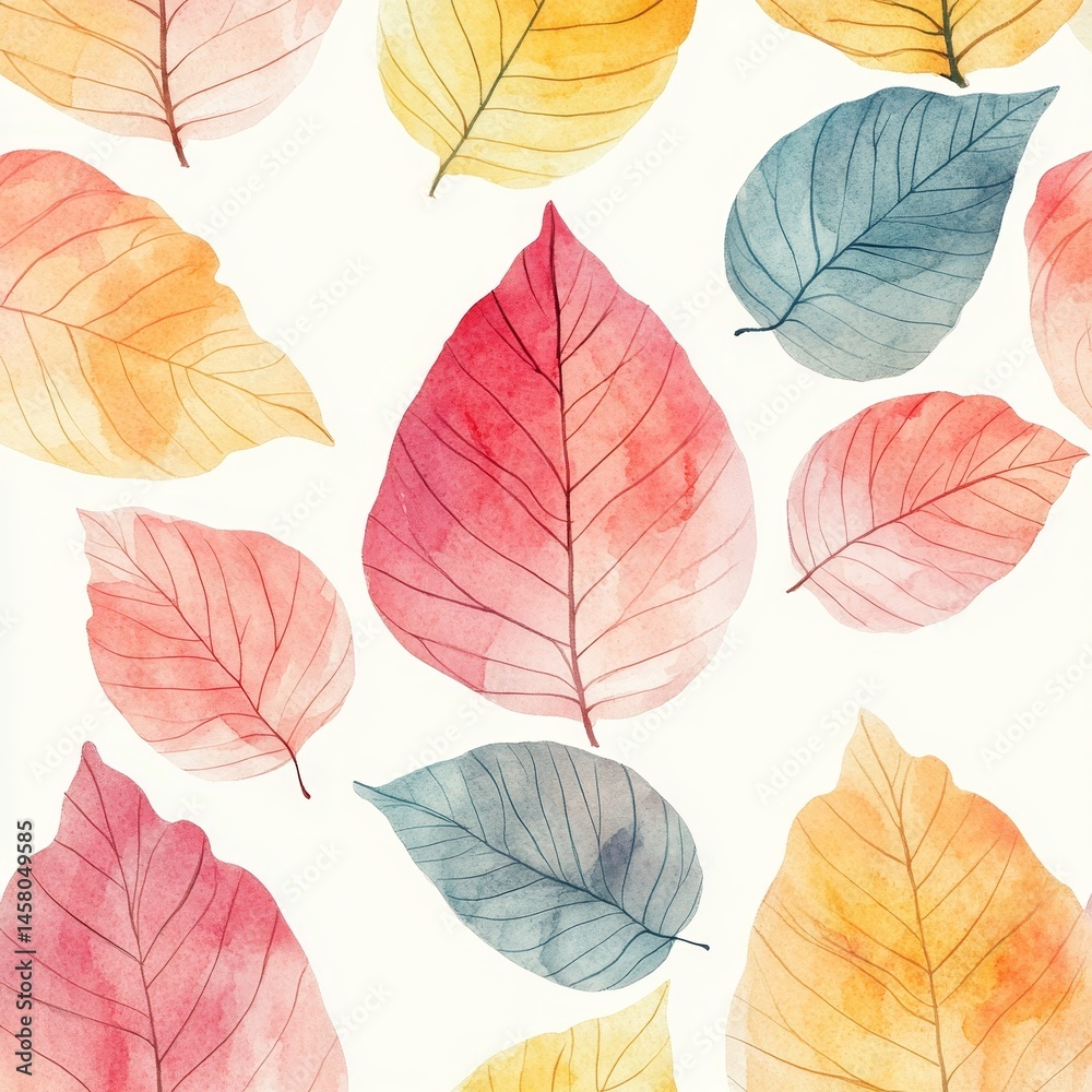 Fototapeta premium Watercolor Line Art Leaves Digital Background, Generative AI