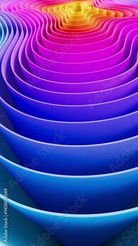 3D motion rendering of an abstract vertical background of smooth lines of multi-color spline waves that move in a loop in a 4K 60fps resolution.