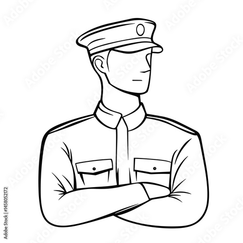 black and white officer with arms crossed clip art preview