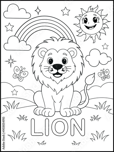 Black and White Lion Coloring Page for Kids – Fun and Educational Forest Animal Printable Worksheet for Preschool and Kindergarten
