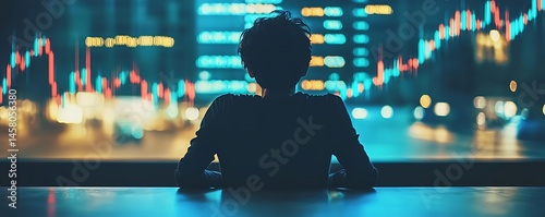 Person observing financial data at night