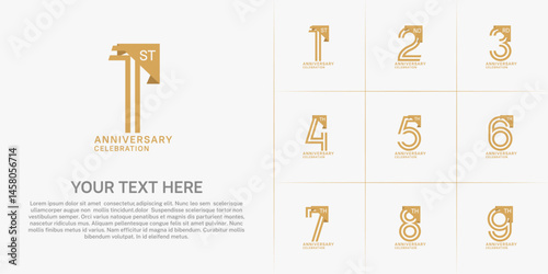 Anniversary logo type set with double line number. brown color for celebration event