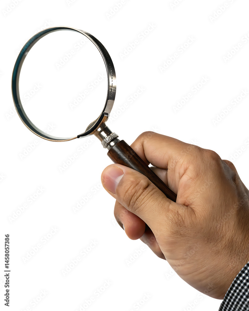 hand holding magnifying glass isolated on white background, PNG hand holding magnifying glass isolated on white background, PNG