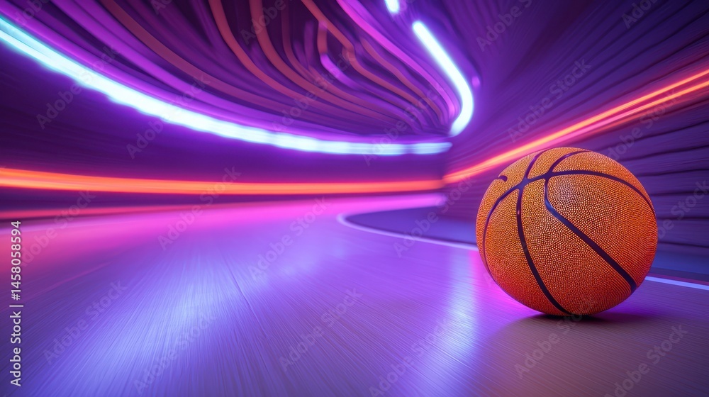 Fototapeta premium Basketball in vibrant neon tunnel