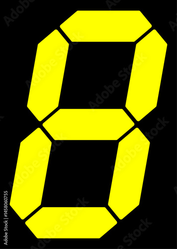 デジタル数字のイメージ　単体　高画質「8」黄色文字背景黒
