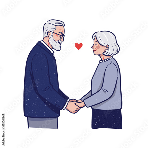 Elderly couple holding hands displaying love  