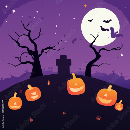 Haunted Halloween Night – Spooky Graveyard & Full Moon Pumpkin Scenes
