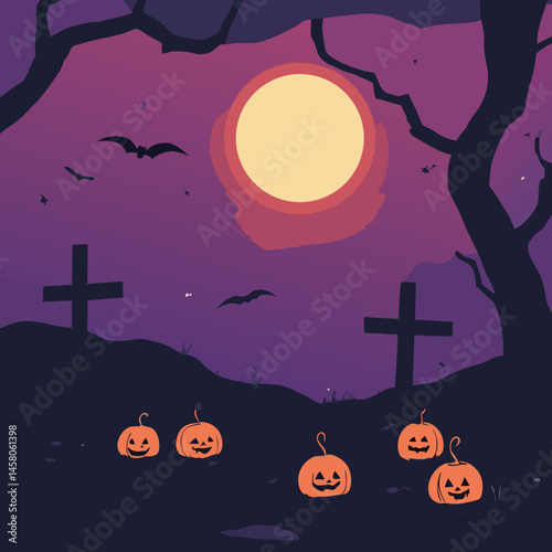 Haunted Halloween Night – Spooky Graveyard & Full Moon Pumpkin Scenes