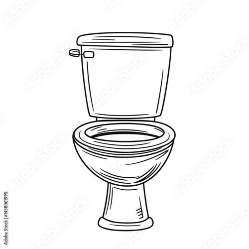 Toilet Cistern Drawing in Minimalist Style on White Background  