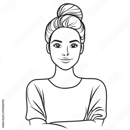 Confident woman smiling with arms crossed in a minimalist style  