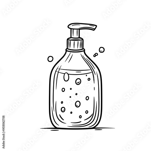Liquid Soap Bottle with Bubbles in Minimalist Style  