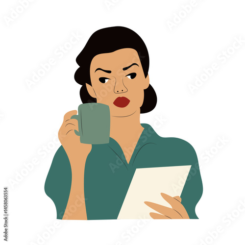 Woman Coffee Break Document Review