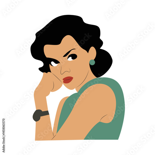 Retro Woman Thinking, Serious Expression