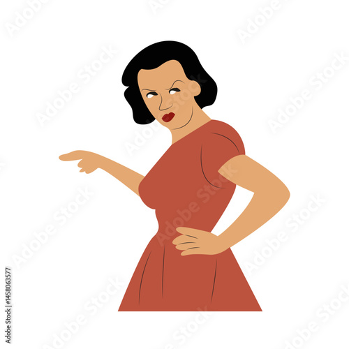 Angry Woman Pointing Vintage Illustration