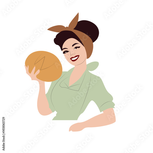 Retro Woman Holding Fresh Baked Bread