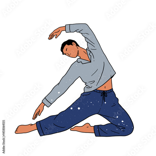 Man stretching before bed in comfortable clothing  