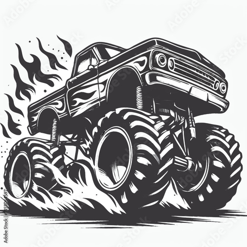 Vintage Tow Truck Silhouette with Crane Arm - Black and White Vector