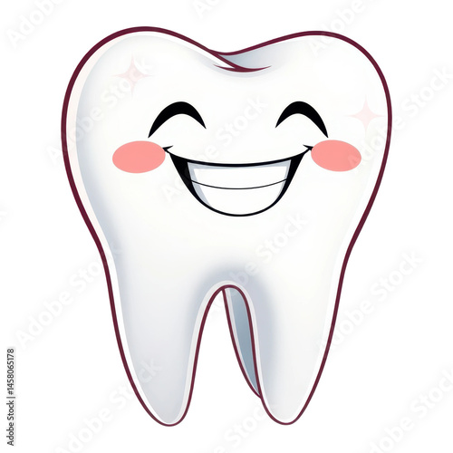 Happy Cartoon Tooth with Sparkles Clean and Healthy Dental Care Character AI Generated