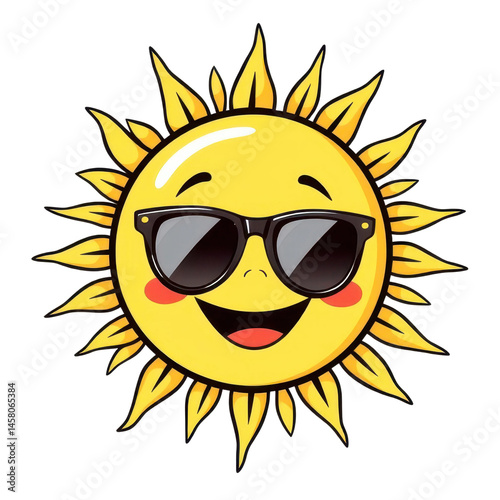 Cheerful Cartoon Sun Wearing Cool Black Sunglasses Bright and Playful Summer Illustration AI Generated