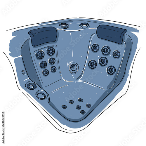 Hot Tub with Water Jets in Relaxing Style and Blue Colors  
