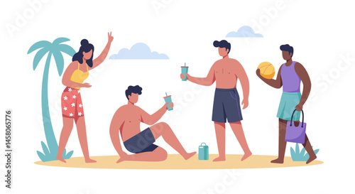 Friends enjoying drinks and playing at the beach  