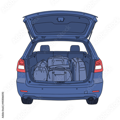 Car trunk filled with bags for travel  
