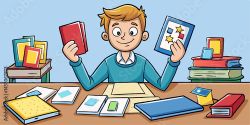 Happy Cartoon Student Reading Books. Education and Knowledge Illustration