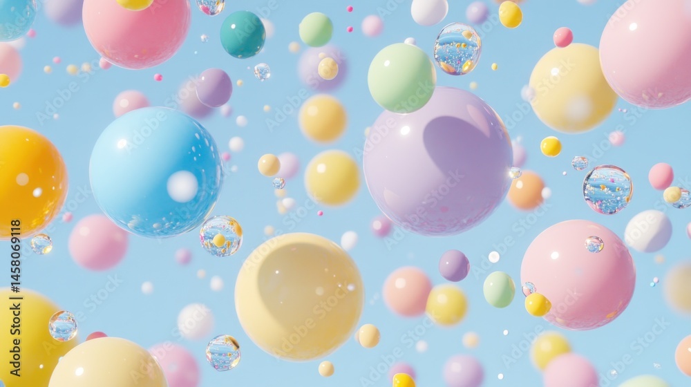 Colorful sphere shapes floating in a pastel background. Colorful sphere shapes floating in a pastel background.
