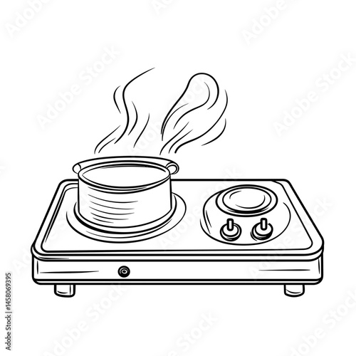 Electric stove with steaming pot in a minimalist style  