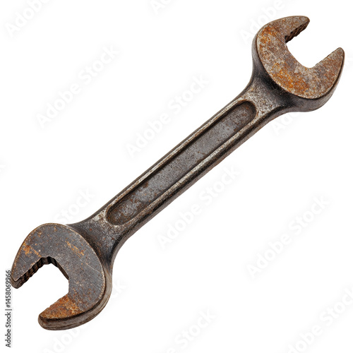 Worn spanner tool on a transparent background, showcasing its practical use in maintenance tasks, Spanner tool isolated