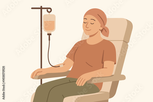Calm Patient Receiving Chemotherapy in Medical Chair  