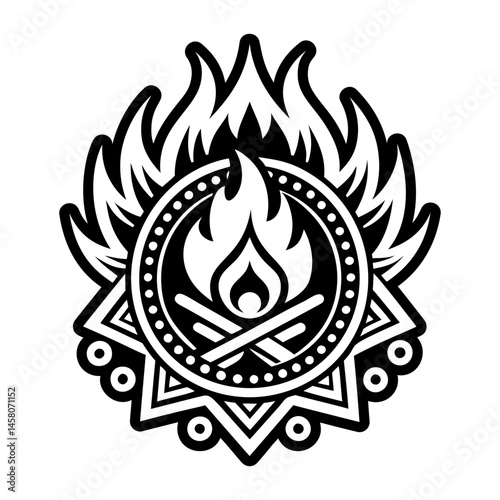 A glyph style icon of firepit tattoo