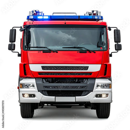 Red Fire Truck Emergency Vehicle Front View Isolated on White Background